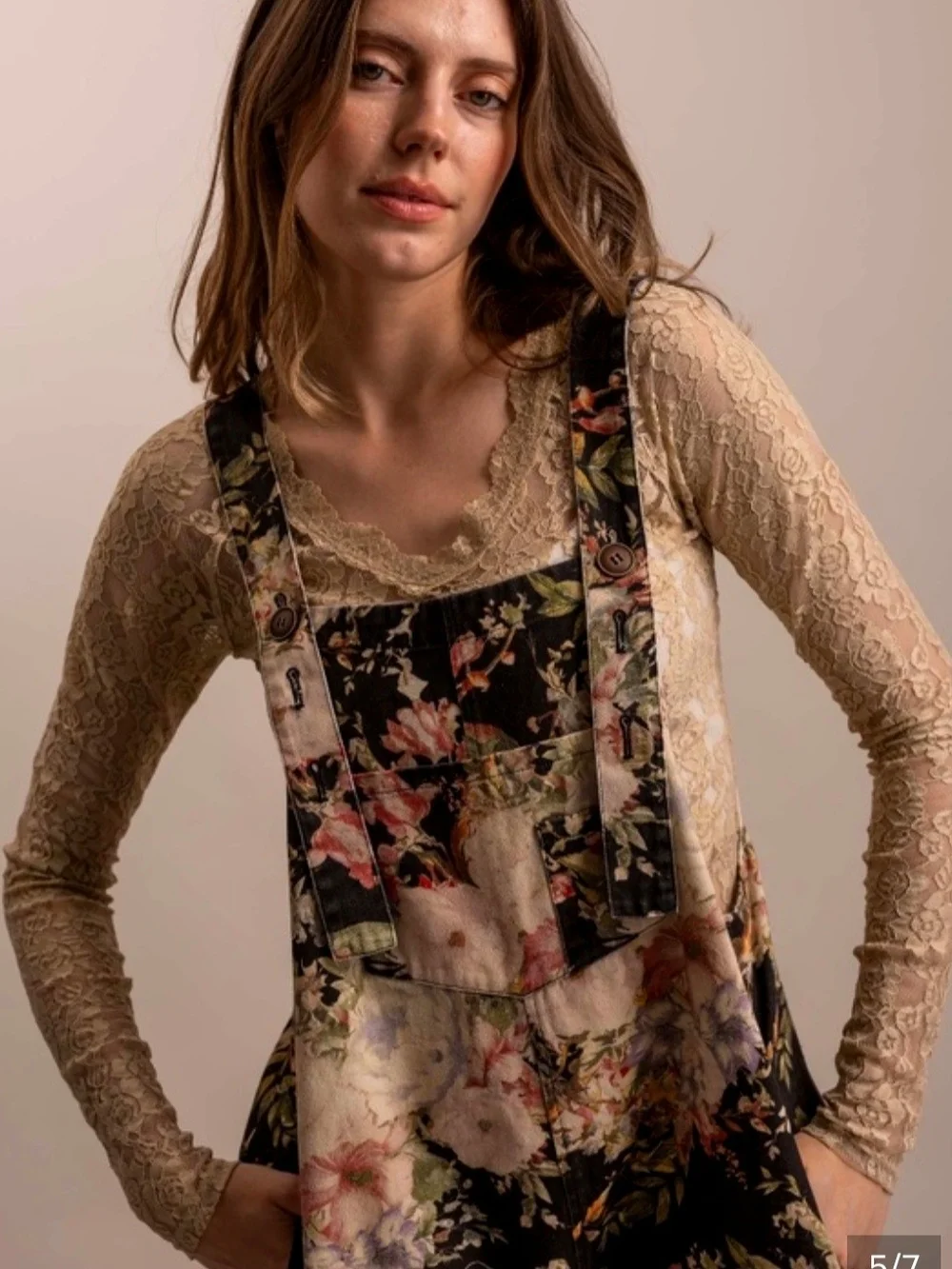 Blue Velvet Floral Print Women Jeans Overalls - Black Floral